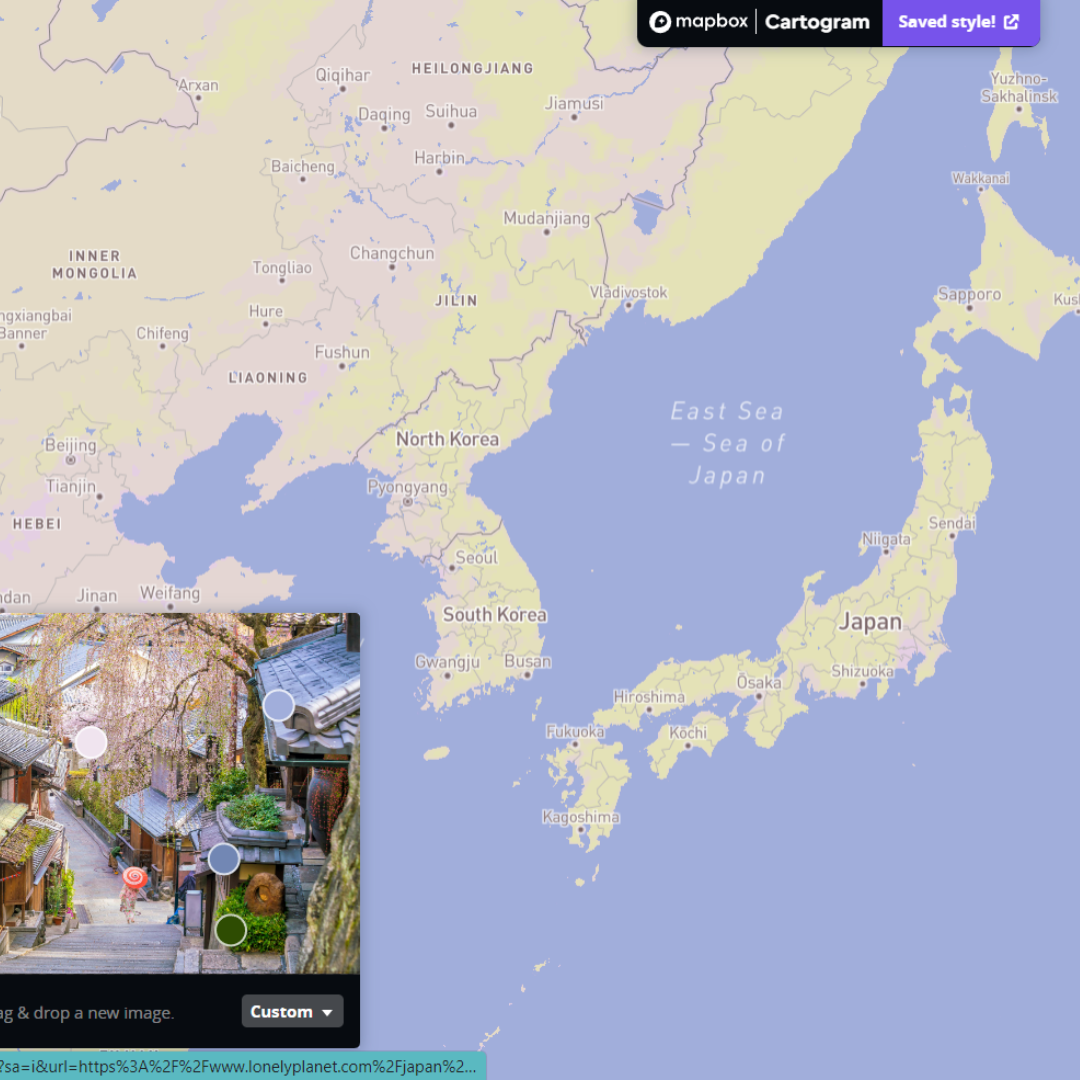 Then I zoomed in on the continent of Japan and played around with the image colors, making it look like a pastel color scheme.